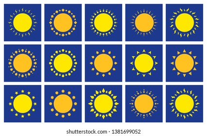 vector sun symbols. sun shapes set