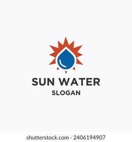 Logo de la combinación de sol y agua del vector