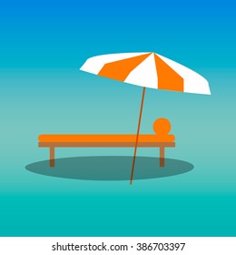 Vector sunbeds parasol depicted in the style of flat / flat deckchair and beach areas / icon deckchair and beach areas/umbrella / parasol /
