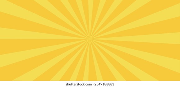 Fundo de explosão solar vetorial com raios e explosão de luz. Padrão radial retrô com luz solar e brilho amarelo. Design brilhante e abstrato com textura ensolarada.