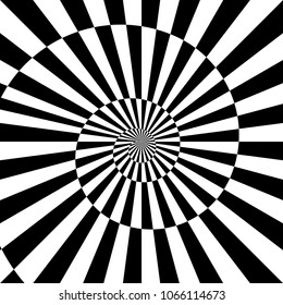 Vector sunburst black white background with infinity spiral.