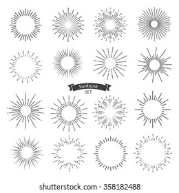 Vector sunburst hipster style black set isolated on white background. Vector Illustration