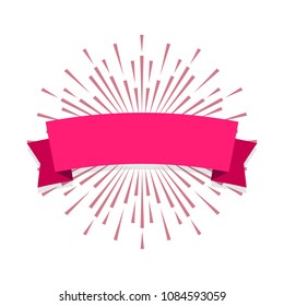 Vector sunburst and ribbon design element red color on white background for emblem, tag, logo, sale banner, sign, message, card. Firework illustration 10 eps