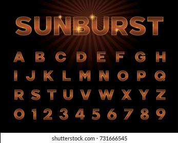 Vector of Sunburst rounded font and alphabet.