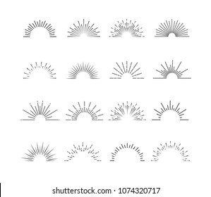 Vector Sunburst Set Black Color Isolated On White Background For Emblem, Logo, Tag, Stamp, T Shirt, Banner. 10 Eps