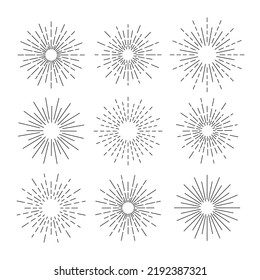 Vector sunburst. Sun burst set. Line design. Vector illustration