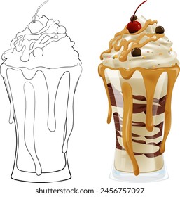 Vector of a sundae, both sketched and colored.