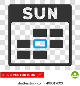 Vector Sunday Calendar Grid EPS vector icon. Illustration style is flat iconic bicolor blue and gray symbol on a transparent background.
