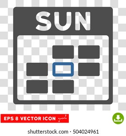 Vector Sunday Calendar Grid EPS vector pictograph. Illustration style is flat iconic bicolor cobalt and gray symbol on a transparent background.