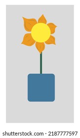 vector sunflower blooming in a pot with a simple color background, suitable for room wall decoration