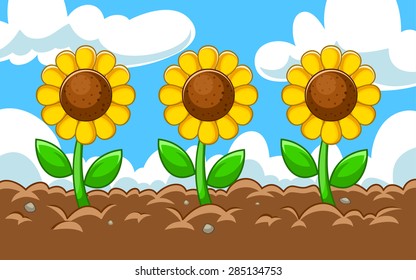 vector sunflower cartoon in the garden