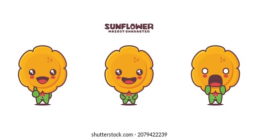 vector Sunflower cartoon mascot, with different expressions, isolated on a white background.