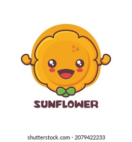 Vektorgrafik-Maskottchen mit Sonnenblumen einzeln auf weißem Hintergrund.