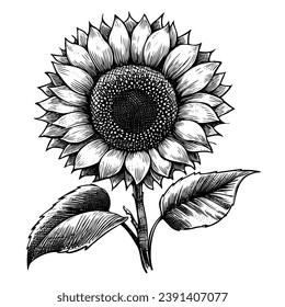 Vector Sunflower floral botanical flowers. Black and white engraved ink art. Isolated sunflower illustration element.