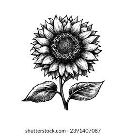 Vector Sunflower floral botanical flowers. Black and white engraved ink art. Isolated sunflower illustration element.