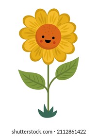 Vector sunflower icon. Orange blooming sun flower illustration. Floral clipart. Cute flat summer bloom isolated on white background. Farm plant picture
