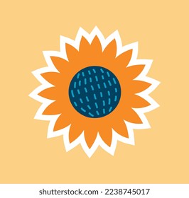 Vector sunflower icon or sticker. Poster or banner for website. Botany and floristry, nature and biology. Symbol of traditional holiday and festival, Brazilan culture. Cartoon flat vector illustration