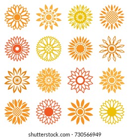 Vector sunflower icons isolated leaf isolated on white background. Midsummer plants signs for logo and labels