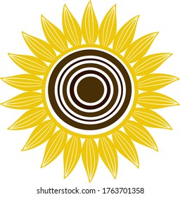Vektorsymbole für Sonnenblumen auf weißem Hintergrund, Sonnensymbol, Logo, blühende, flache Vektorsymbol für Blumenapplikationen und Websites