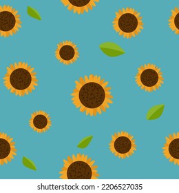 Vector Sunflower aislado de fondo azul. Ilustración plana de girasol dibujada a mano. Clíparte de flores de verano. Afiche de flores silvestres