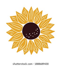 Vector Sunflower isolated on white background. Hand drawn flat Sunflower illustration. Summer flower clipart. Wildflower poster