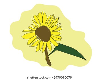 Vektorgrafik Sonnenblume isoliert auf gelbem Hintergrund. Handgezeichnete flache Sonnenblumen-Illustration. Sommerblumen-Clipart. Wildblumenplakat