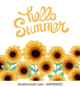 Vector sunflower pattern with inscription handwritten summer greeting