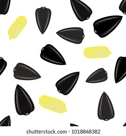Vector Sunflower Ripe Black Seed Seamless Pattern Isolated on White Background