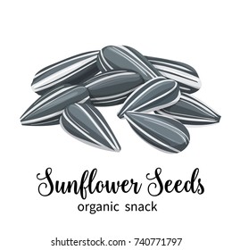 Vector sunflower seeds in cartoon style for template label, packing and emblem farmer market design.