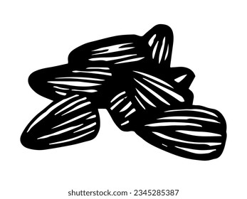 Vector sunflower seeds pile. Hand drawn heap of sunflower seeds in black color. 