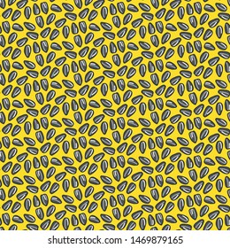 Vector sunflower seeds seamless pattern in yellow and grey. Simple doodle seeds hand drawn made into prepeat. Great for backgrounds, wallpaper, wrapping paper, invitations, packaging.