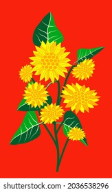 Vector - sunflowers floral bouquet with leaves. Watercolor illustration.