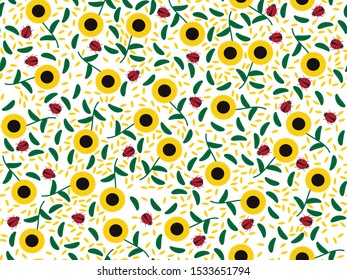 Vector Sunflowers and leaves Seamless Pattern