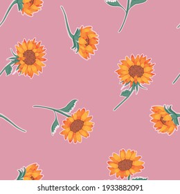 Vector Sunflowers on Dusty Pink seamless pattern background. Perfect for fabric, scrapbooking and wallpaper projects.