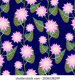 Vector - sunflowers seamless pattern with leaves, template.