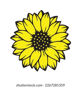 Vector Sunflowers silhouette set, Art, Black and White Floral outline set, Sunflower summer clipart
