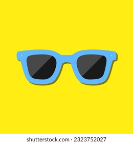 Vektorsymbol für Sonnenbrillen. Blaue Sonnenbrille auf gelbem Hintergrund