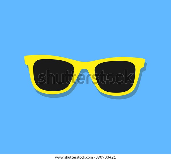 Vector Sunglasses Icon. Yellow sunglasses on\
blue background