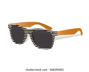 Vector sunglasses illustration isolated on white background. Fashion hipster summer eyewear with shadow. Style plastic brand accessories concept
