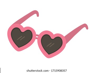 Vector sunglasses isolated on white background. Pink summer sun shielding glasses clipart element. Heart shaped spectacles. Cute flat accessory illustration for kids. Vacation beach object