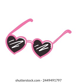 Vector sunglasses pink hearts glasses for summer eyeslasses heart shape flat cartoon hand drawn image.