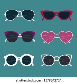 Vector sunglasses set with . Creative and colorful illustration. Summer design.