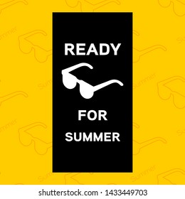 vector sunglasses symbol and text on yellow background pattern use for tag, sticker or poster