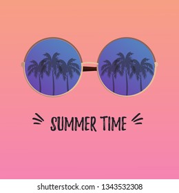 vector sunglasses with tropical palm reflection