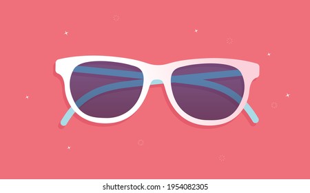 Vector sunglasses - White eyeglasses on red background. Illustration.