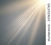 Vector of sunlight, bright rays of illumination on a transparent background. Lens flare light effect. Sun rays