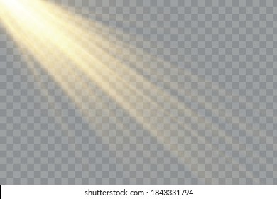 Vector of sunlight, bright rays of illumination on a transparent background, vector image for banners, posters and cards