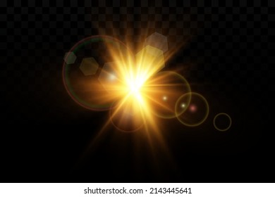 Vector. Sunlight. glare effect.Bright sun.With sunbeams.