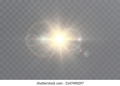 Vector. Sunlight. glare effect.Bright sun.With sunbeams.