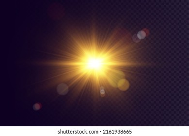 Vector. Sunlight. glare effect.Bright sun.With sunbeams.